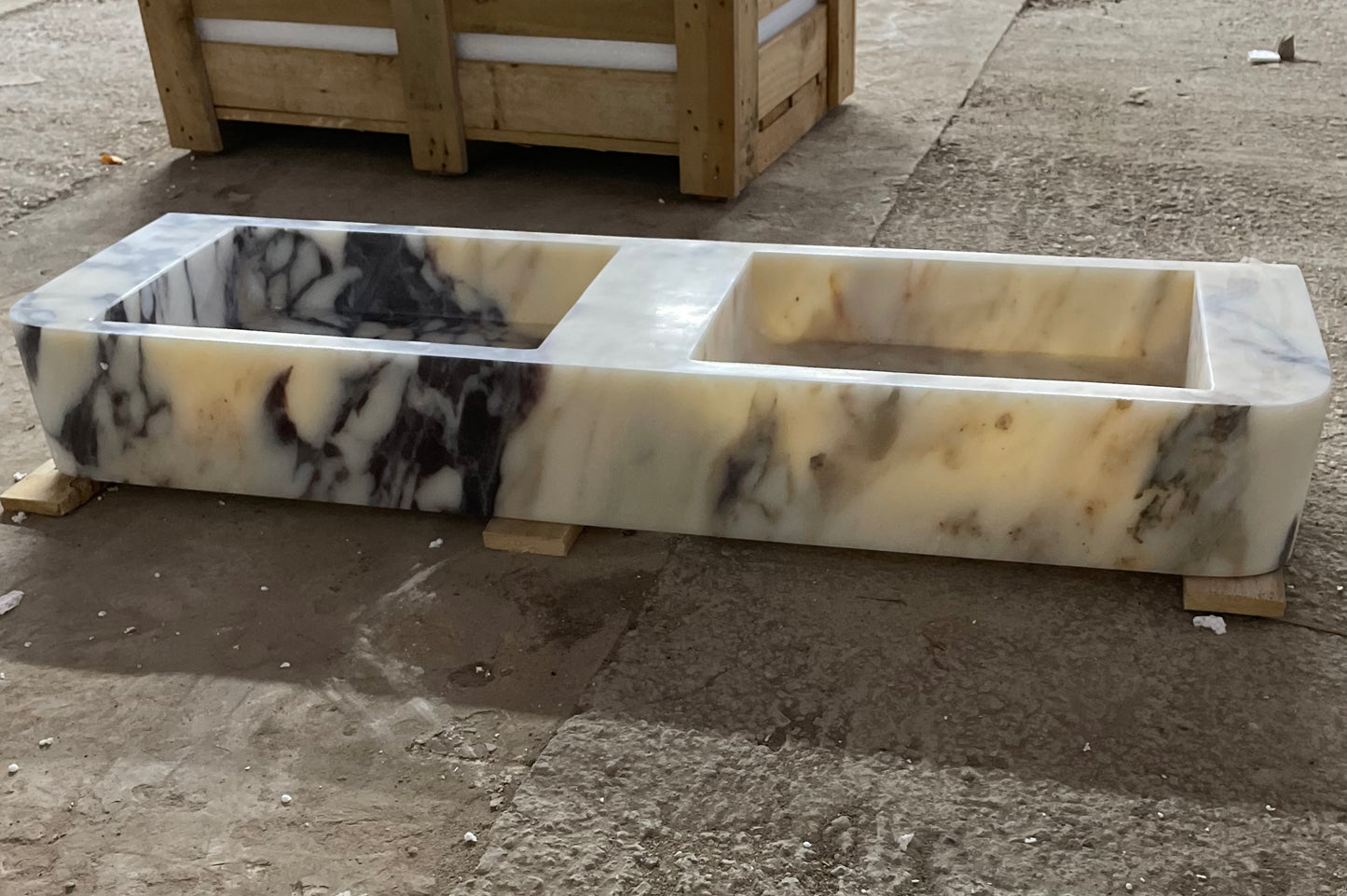 Custom Order Wall Mounted Calacatta Viola Marble Sink, Handmade Marble Bathroom Vanity Sink, Marble Double Sink (W)180, (D)40, (H)15 cm