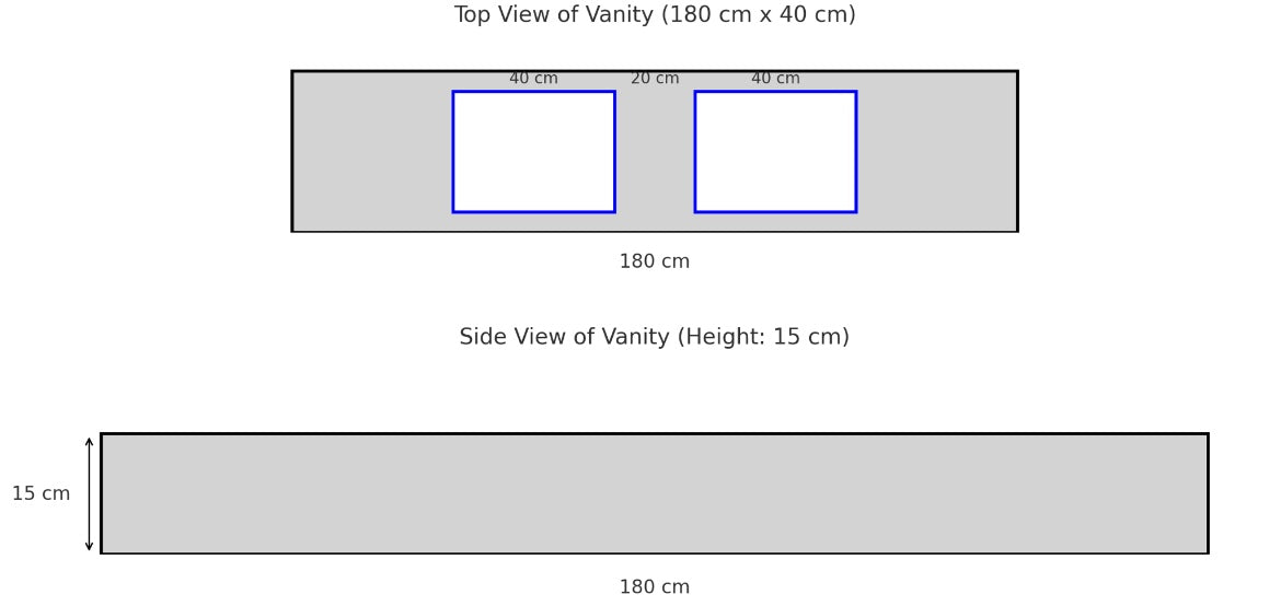 Custom Order Wall Mounted Calacatta Viola Marble Sink, Handmade Marble Bathroom Vanity Sink, Marble Double Sink (W)180, (D)40, (H)15 cm