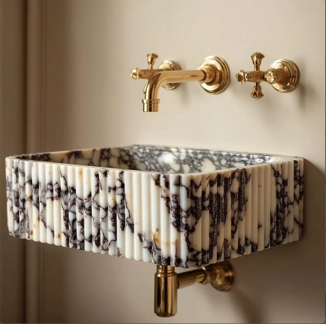 Custom Order Wall Mounted Calacatta Viola Marble Sink
