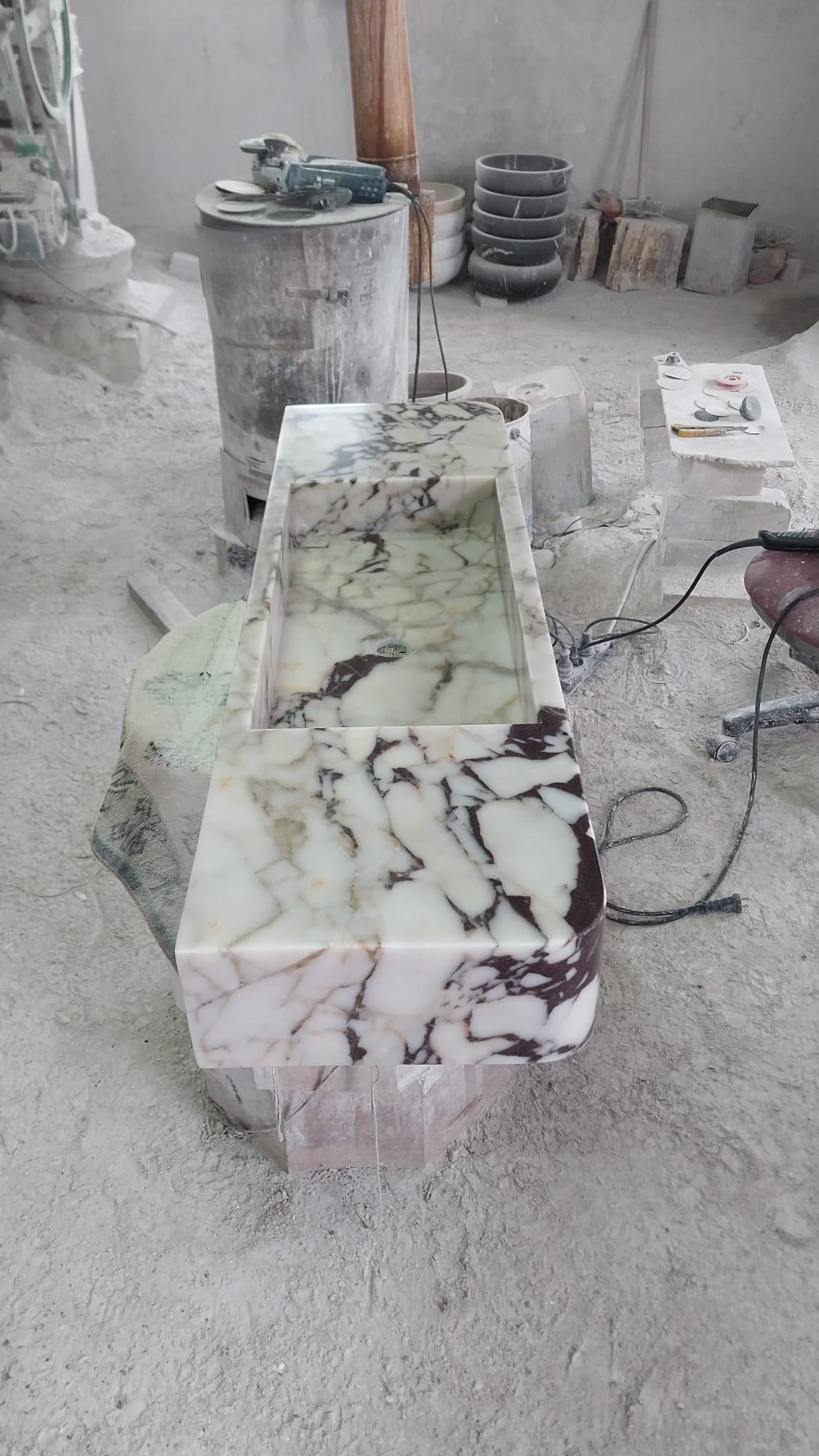 Custom Order Wall Mounted Calacatta Viola Marble Single Sink, Handmade Marble Bathroom Vanity Sink, Marble Sink (W)47'', (D)14'', (H)6"
