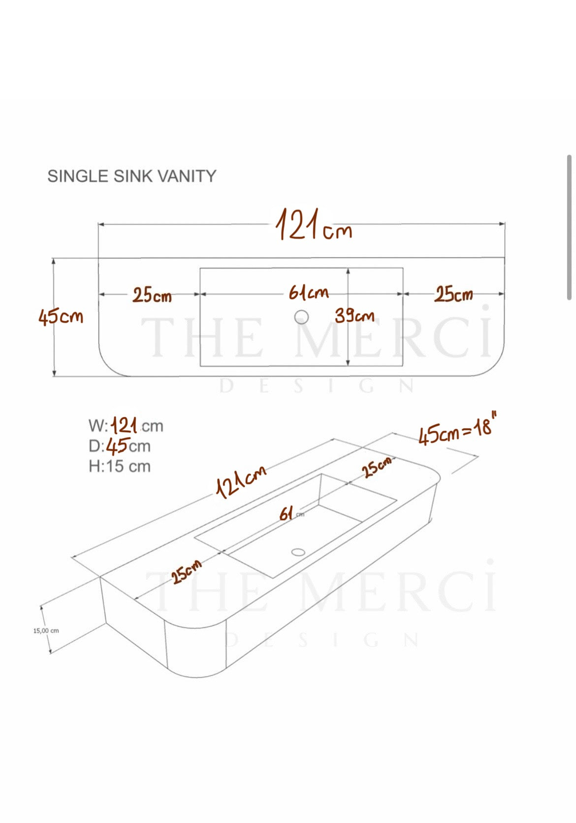 (50% Deposit )Custom Order Wall Mounted Calacatta Viola Marble Sink, Handmade Marble Bathroom Vanity Single Sink, (W)121, (D)45, (H)15 cm , Wooden Base