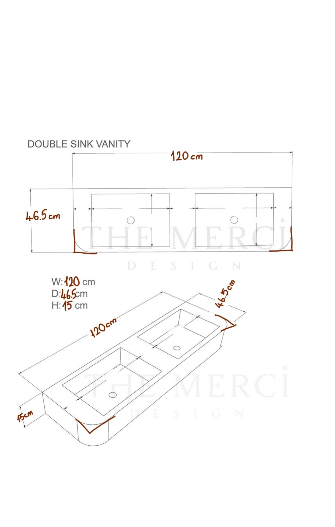 Custom Order Wall Mounted Calacatta Viola Marble Sink, Handmade Marble Bathroom Vanity Sink, Marble Double Sink (W)120, (D)46.5, (H)15