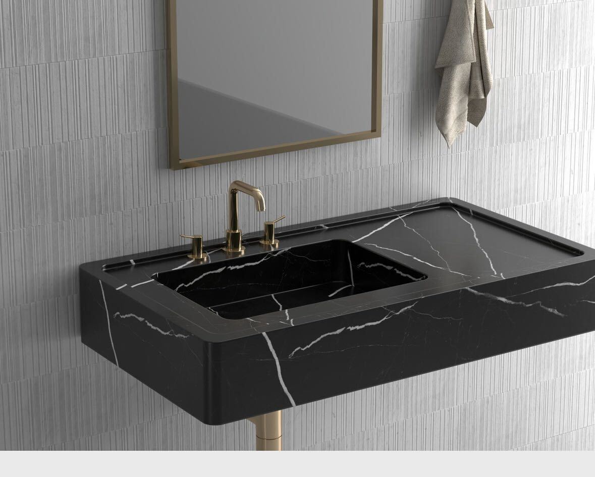 Custom Order Wall Mounting Calacatta Viola Sink, Natural Wooden Base, Walnut Wooden Base, (W)43'', (D)20”