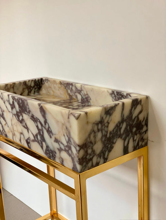 Custom Order Calacatta Viola Marble Sink, Bathroom Vanity Sink, Handmade Marble Sink Vanity, (W)27.5”, (D)14”, (H)6”