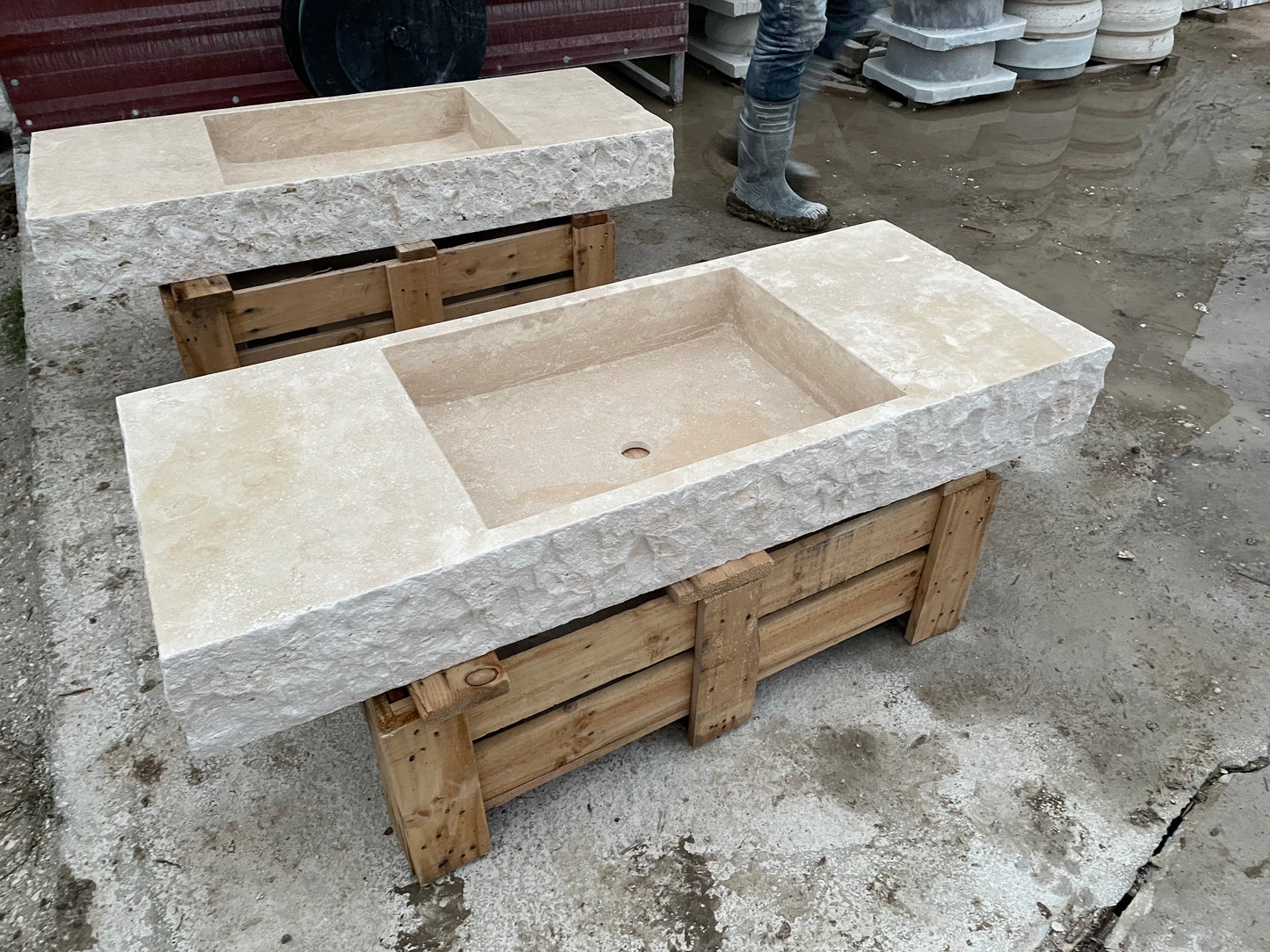 Custom Order Beige Travertine Wall Mounting Sink, Rustic Bathroom Sink, Rustic Classic Travertine Sink, Powder Room Sink, W(132)x D(50) x H(25) cm