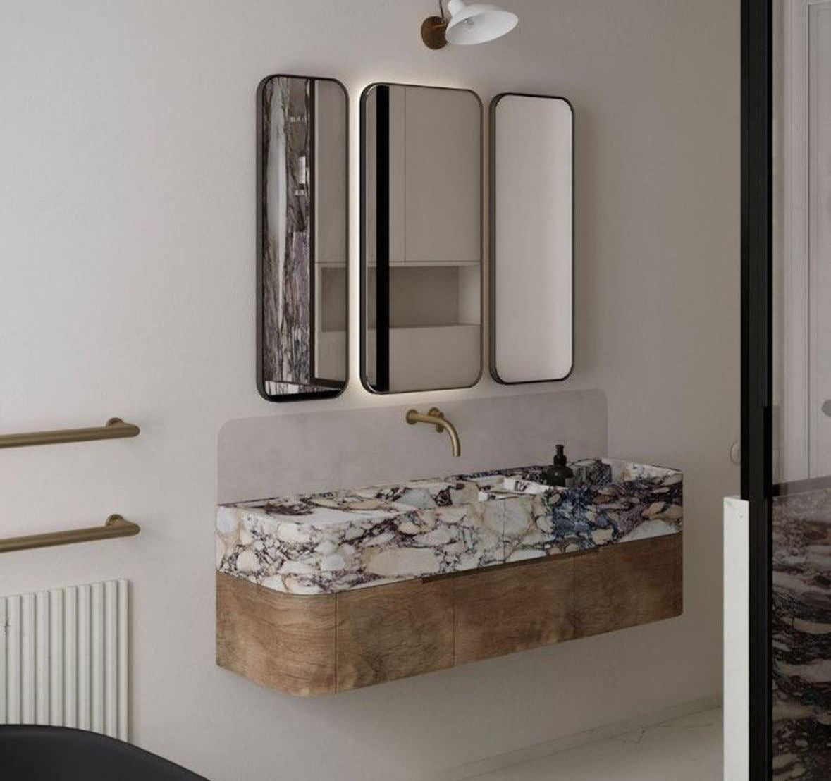 Custom Order Wall Mounted Calacatta Viola Marble Sink, Handmade Marble Bathroom Vanity Sink, Marble Double Sink (W)180, (D)40, (H)15 cm
