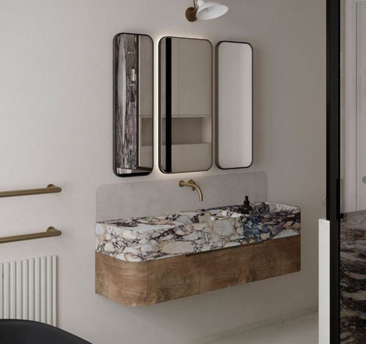 Custom Order Wall Mounted Calacatta Viola Marble Sink, Handmade Marble Bathroom Vanity Sink, Marble Double Sink (W)180, (D)40, (H)15 cm