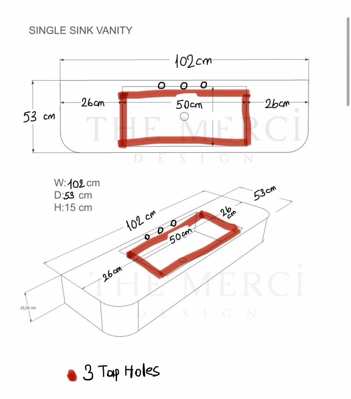 Custom Order Calacatta Viola Marble Single Sink (W)40'', (D)21'', 3 Tap Holes, Wooden Base