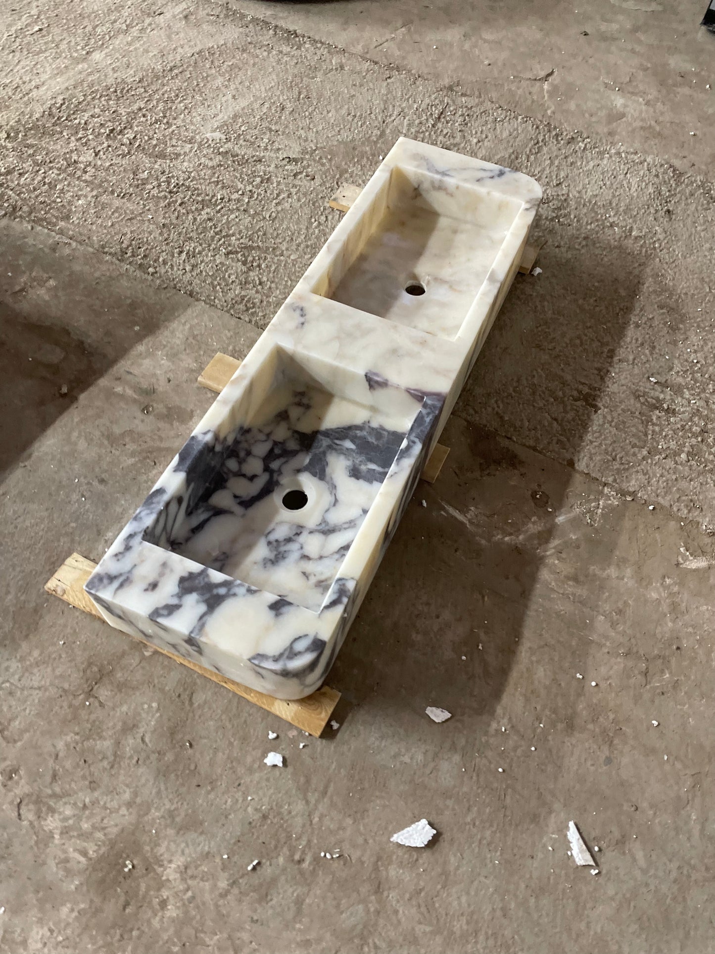 Custom Order Wall Mounted Calacatta Viola Marble Sink, Handmade Marble Bathroom Vanity Sink, Marble Double Sink (W)120, (D)46.5, (H)15