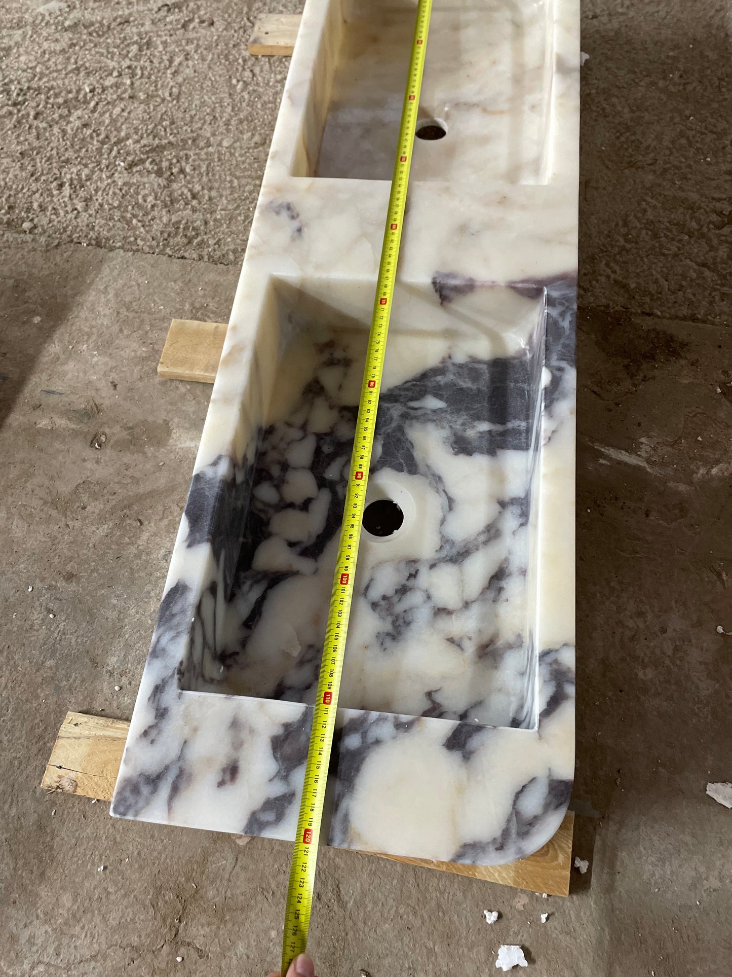 Custom Order Wall Mounted Calacatta Viola Marble Sink, Handmade Marble Bathroom Vanity Sink, Marble Double Sink (W)120, (D)46.5, (H)15