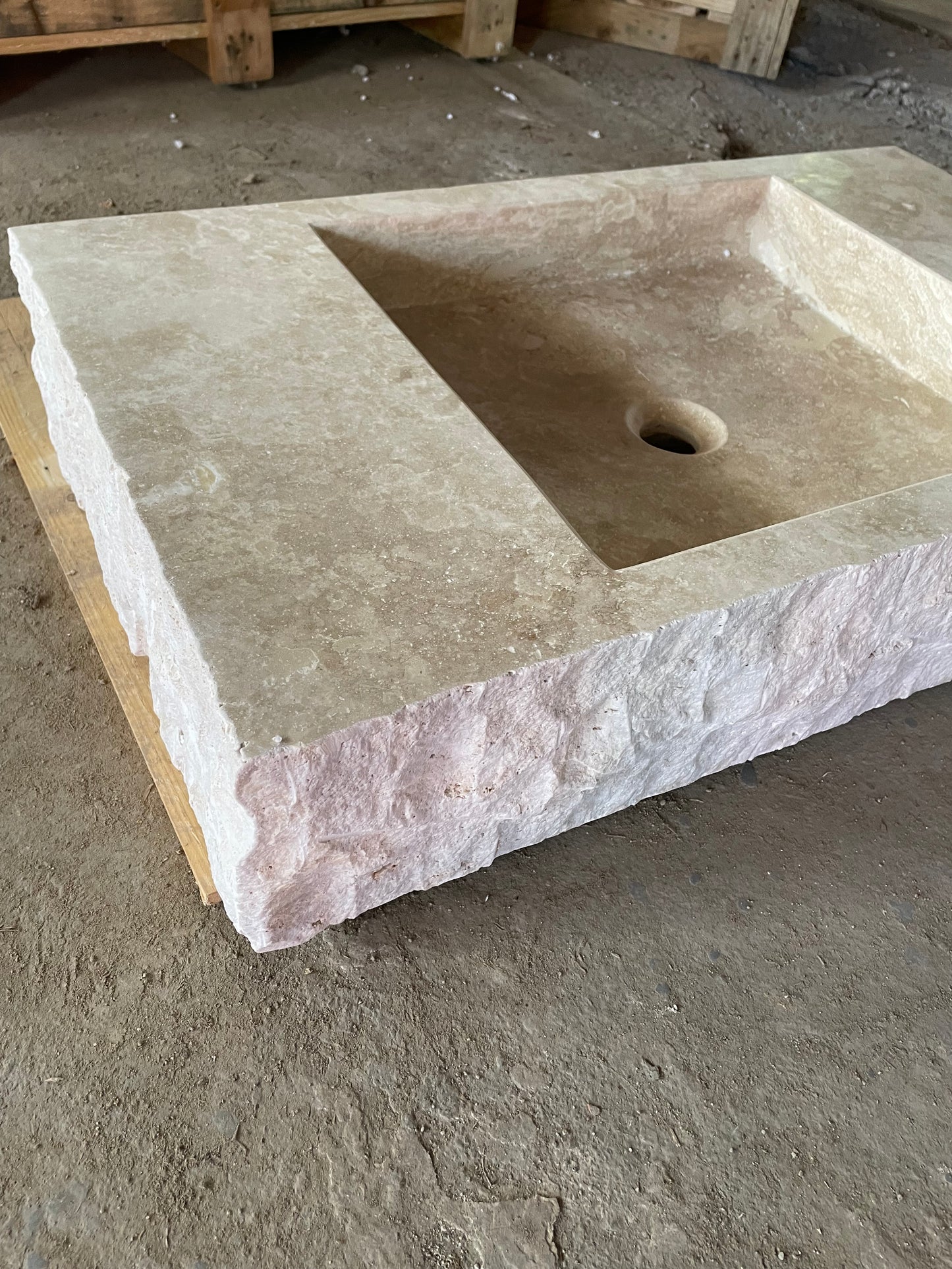 Custom Order Beige Travertine Wall Mounting Sink, Rustic Bathroom Sink, Rustic Classic Travertine Sink, Powder Room Sink, (W)30'' x (D)18'' Sink and Wooden Base