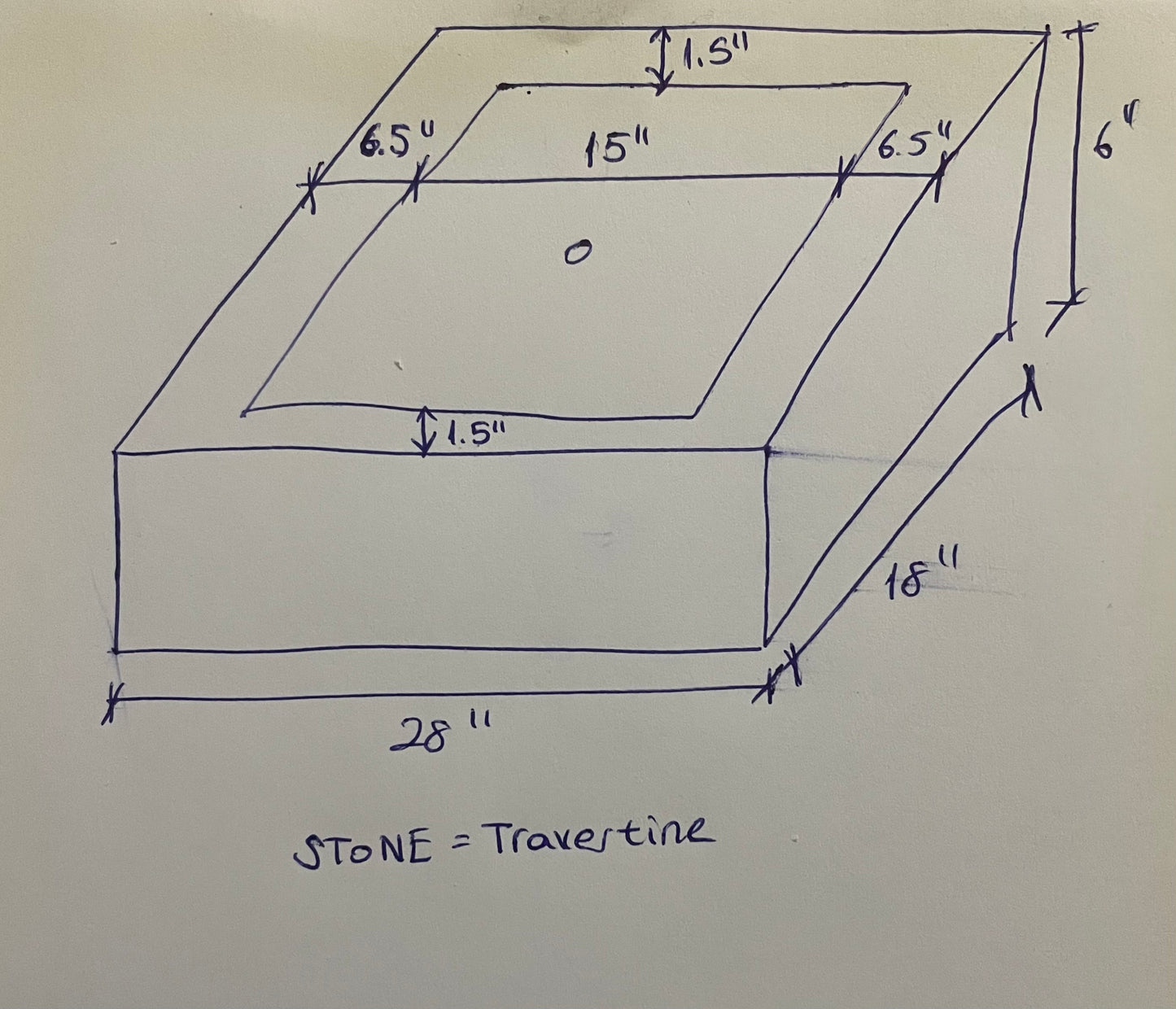 Custom Order Beige Travertine Wall Mounting Sink, Rustic Bathroom Sink, Rustic Classic Travertine Sink, Powder Room Sink, W(28)'' x D(18)'' x H(6)"