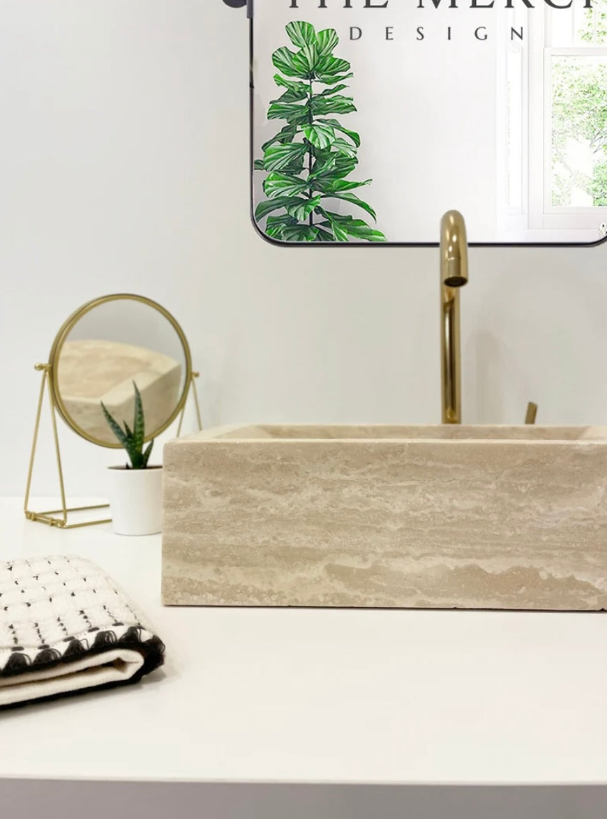 Custom Beige Travertine Sink,Handmade Travertine Bathroom Vanity Sink, Travertine Vessel Sink, Bathroom Decor