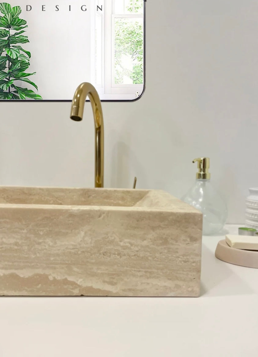 Custom Beige Travertine Sink,Handmade Travertine Bathroom Vanity Sink, Travertine Vessel Sink, Bathroom Decor