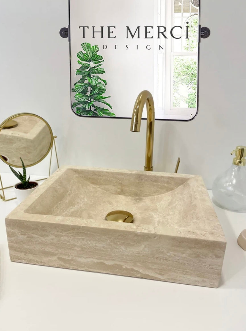 Custom Beige Travertine Sink,Handmade Travertine Bathroom Vanity Sink, Travertine Vessel Sink, Bathroom Decor