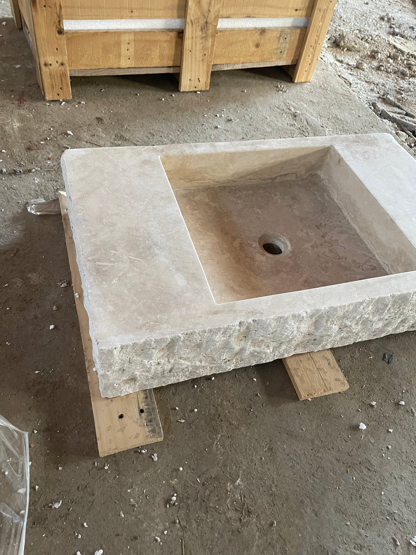 Custom Order Beige Travertine Wall Mounting Sink, Rustic Bathroom Sink, Rustic Classic Travertine Sink, Powder Room Sink, (W)30'' x (D)18'' Sink and Wooden Base