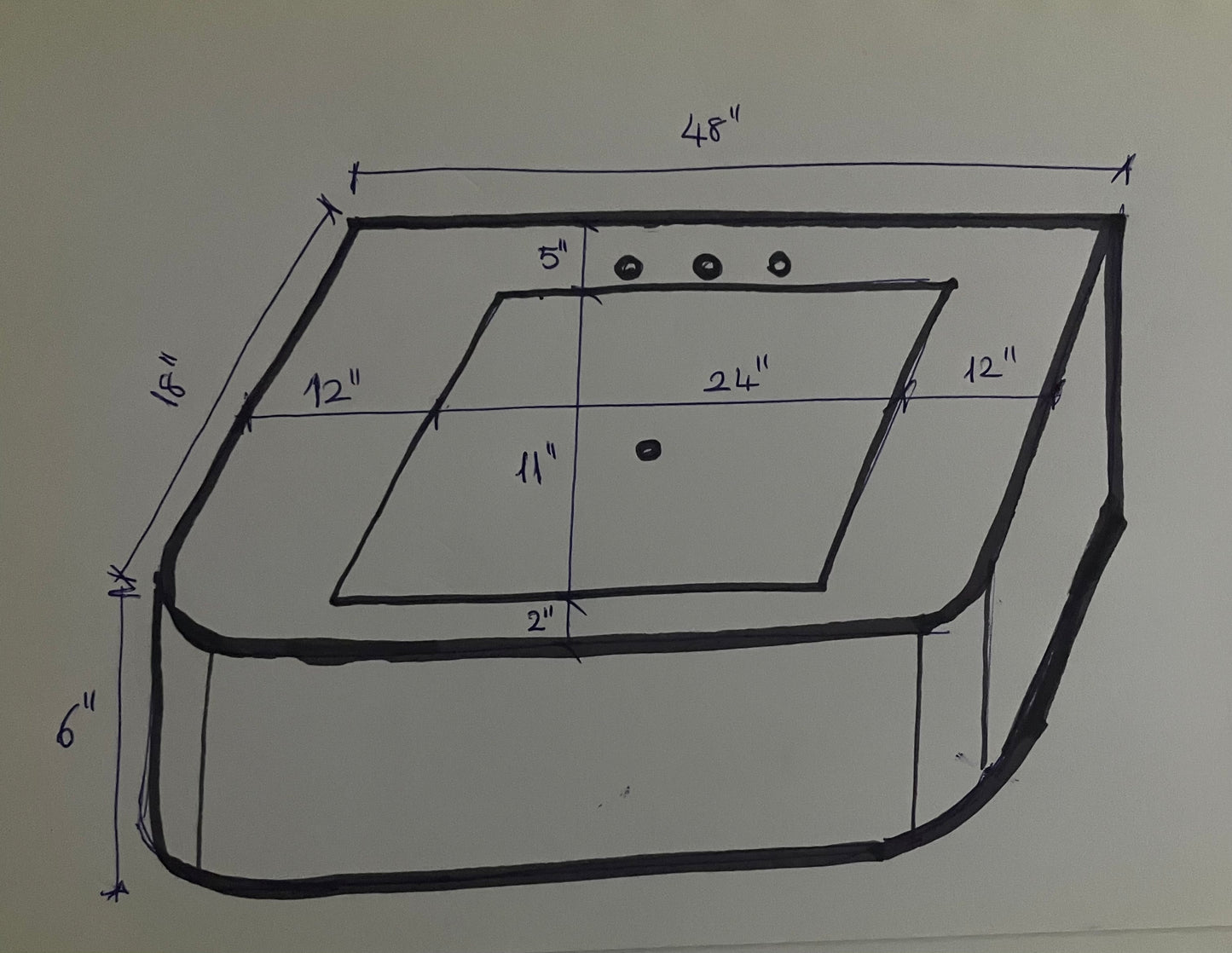 Custom Order Wall Mounted Calacatta Viola Marble Sink, Handmade Marble Bathroom Vanity Single Sink, (W)48'', (D)18'', (H)6'', Wooden Base