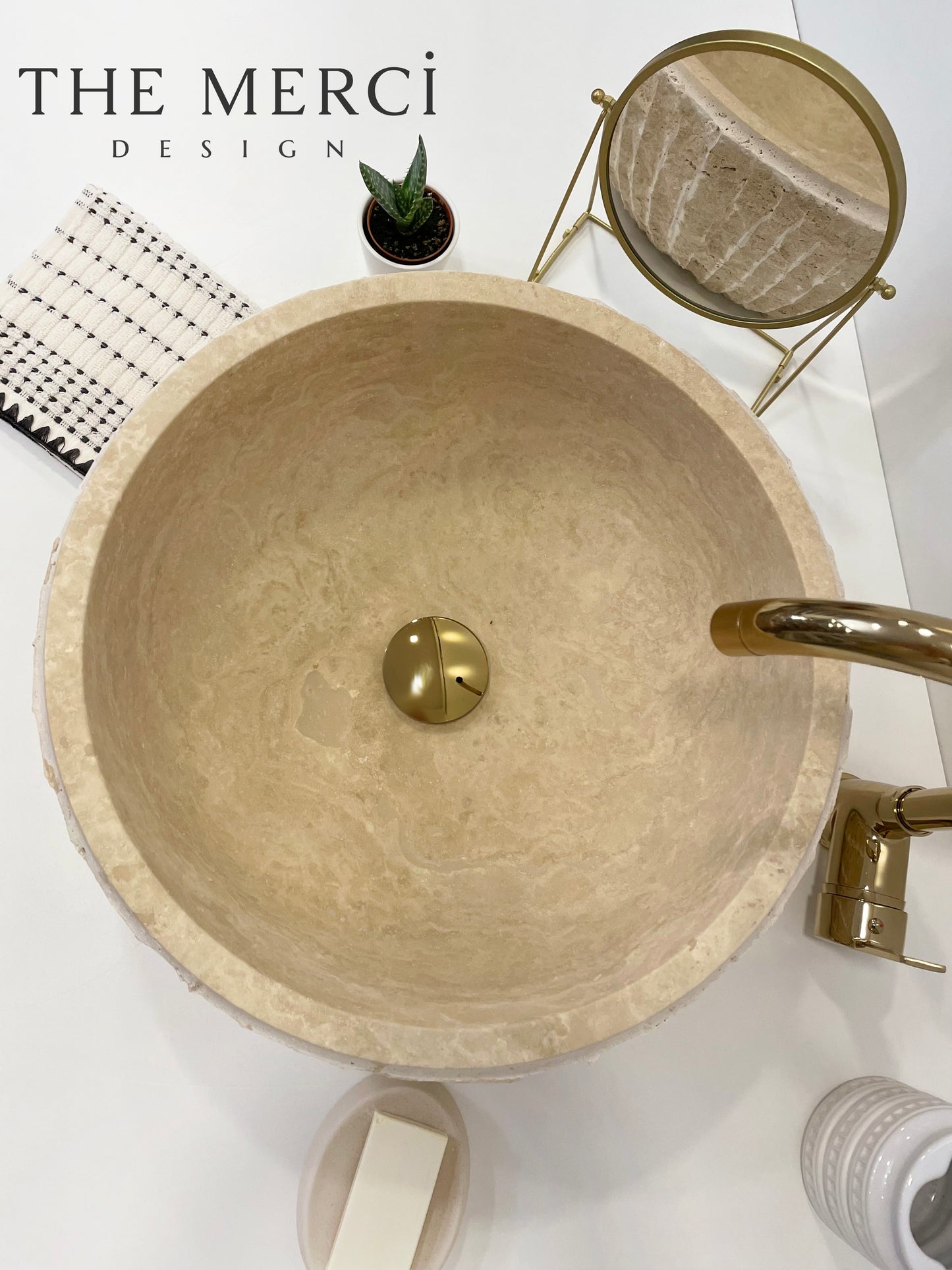 Classic Travertine Sink (D)16'', (H)6''